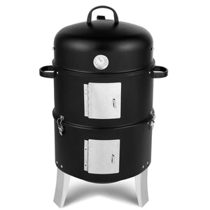 47x41.5x82cm Black, Double-walled, Cylindrical, Smoker, Charcoal Grill