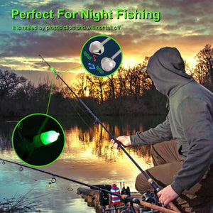 10x LED Night Fishing Bait Bite Alarm Twin 2 Bells Light Rod Tip Clip Alert Ring