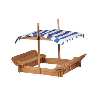 46 Inches Wooden Sandbox With 2 Foldable Benches,