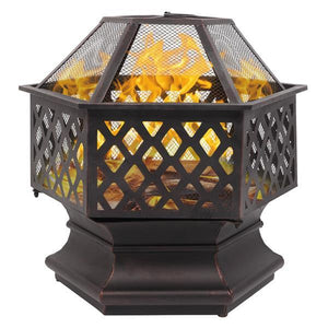 22in Iron Hexagonal Red Copper Firewood Brazier