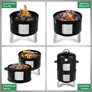 47x41.5x82cm Black, Double-walled, Cylindrical, Smoker, Charcoal Grill