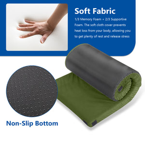 75x25x2.5in, Memory Foam, Army Green, Camping Mattress, With Pouch