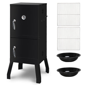 Black Double Door Smoked Vertical Iron Carbon Oven With Upper And Lower Doors