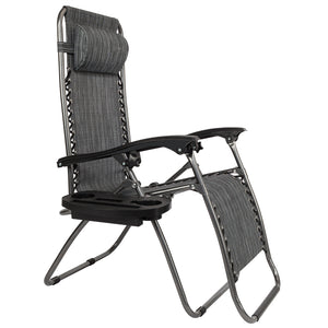 2pcs , Adjustable Folding Lounger With Pillow And Practical Tray For Deck, Terrace, Beach, Patio, Grey