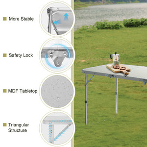 4ft Silver Outdoor Folding Table, Aluminum Alloy Rectangular 30kg, Three Fold Tabletop