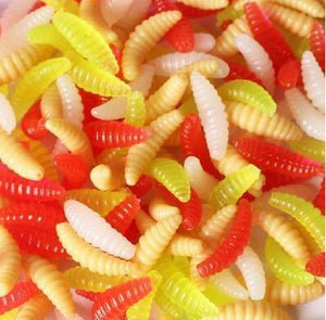 50pcs artificial soft maggot grub fishing lure bait