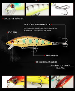 6cm57g Floating Mino Lure Fresh Water Topmouth Culter Weever Mandarin Fish Lure Simulation Bait M407