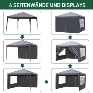 10x10ft Dark Grey 4 Sides-2 Doors, 2 Windows, Folding Shed, Oxford Cloth, Sprayed Iron Pipe, Portable