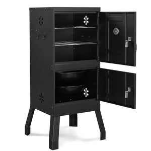 Black Double Door Smoked Vertical Iron Carbon Oven With Upper And Lower Doors