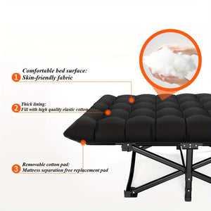 Black Heavy Duty Foldable Camp Cot With Storage Bag - Portable For Travel, Home Office & RV Trips