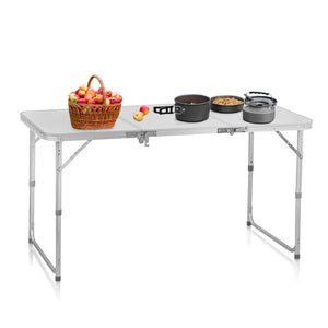 4ft Silver Outdoor Folding Table, Aluminum Alloy Rectangular 30kg, Three Fold Tabletop