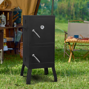 Black Double Door Smoked Vertical Iron Carbon Oven With Upper And Lower Doors